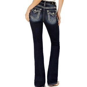 Miss Me Women's Dark Wash Mid Rise Wire Stitch Pocket Bootcut Jeans 24 X 32